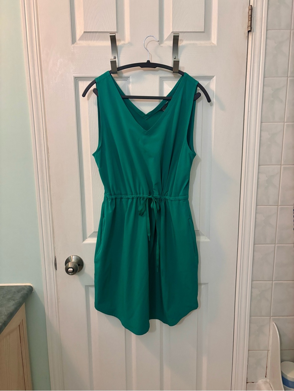 Eddie Bauer Teal V-Neck Drawstring Sleeveless Mini Dress
